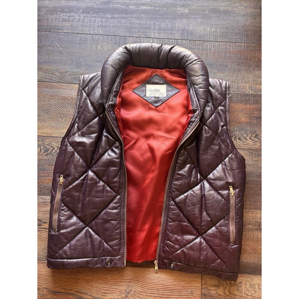 Vtg Men’s Brown Quilted Leather Puffer Vest 80s 90's Retro Streetwear Urban Lg